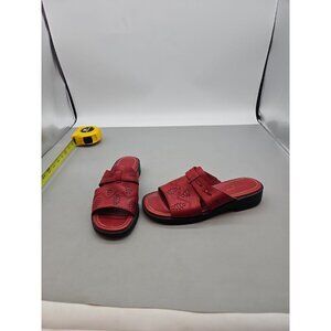 LEATHER‎ SLIP ON SLIDES SANDALS WOMENS 7.5M VILLAGER LIZ CLAIBORNE Red